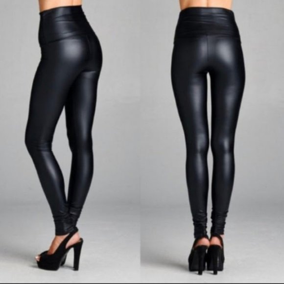 High Waisted Vegan Faux Leather Leggings - Picture 2 of 4